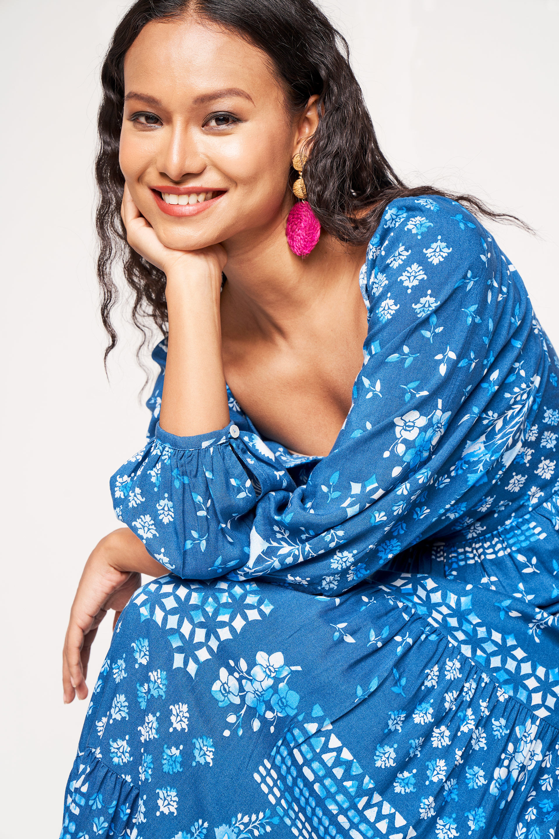 Gulbahar Tiered Maxi Dress​, Indigo, image 3